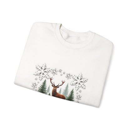 Unisex Heavy Blend™ mw2054 | Snowflake Reindeer Christmas Sweatshirt – Festive Winter Deer Crewneck, Holiday Pullover Sweater