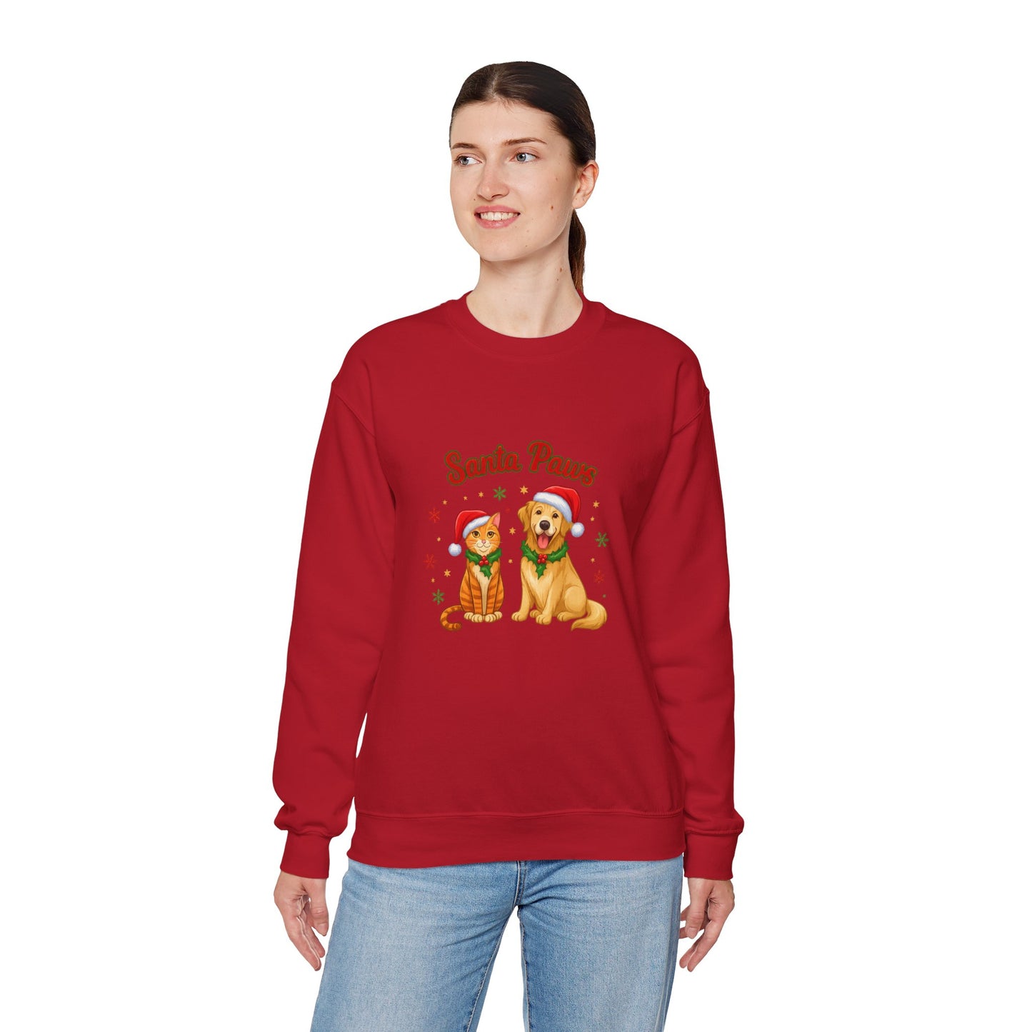 Unisex Heavy Blend™ mw2095 | Santa Paws Christmas Sweatshirt – Cute Cat & Dog Holiday Crewneck, Merry Xmas Gift for Pet Lovers
