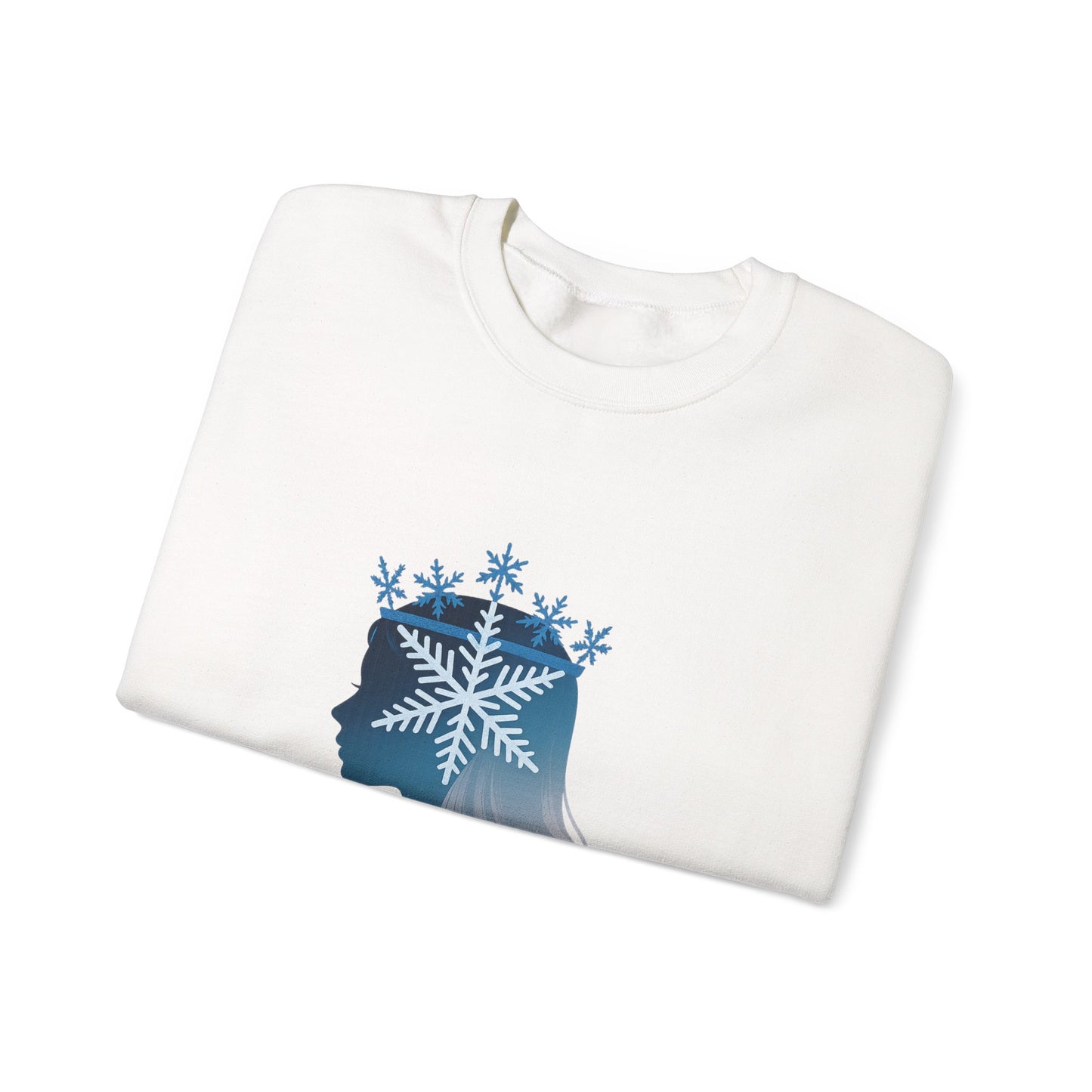 Unisex Heavy Blend™ mw2138 | Snow Queen Silhouette Sweatshirt – Elegant Winter Snowflake Crown Crewneck, Cozy Holiday Gift