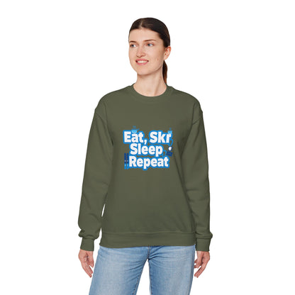 Unisex Heavy Blend™ mw2115 | Eat Ski Sleep Repeat Sweatshirt – Funny Skiing Winter Crewneck, Cozy Snow Sports Gift for Ski Lovers