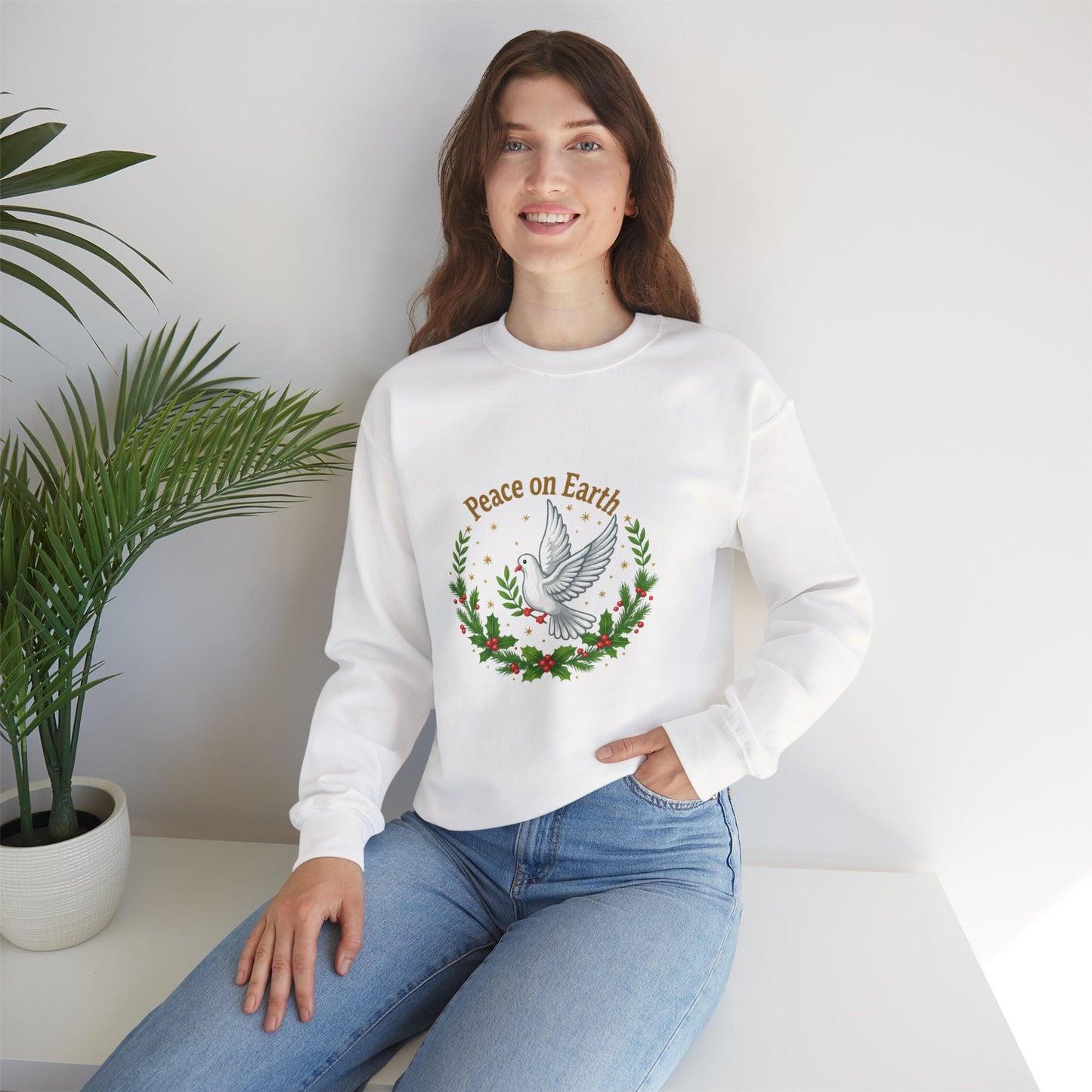 Unisex Heavy Blend™ mw2081 | Peace on Earth Dove Christmas Sweatshirt – Holiday Wreath Pullover, Festive Winter Sweater Gift
