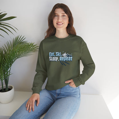 Unisex Heavy Blend™ mw2114 | Eat Ski Sleep Repeat Sweatshirt – Funny Skiing Winter Crewneck, Cozy Snow Sports Gift for Ski Lovers