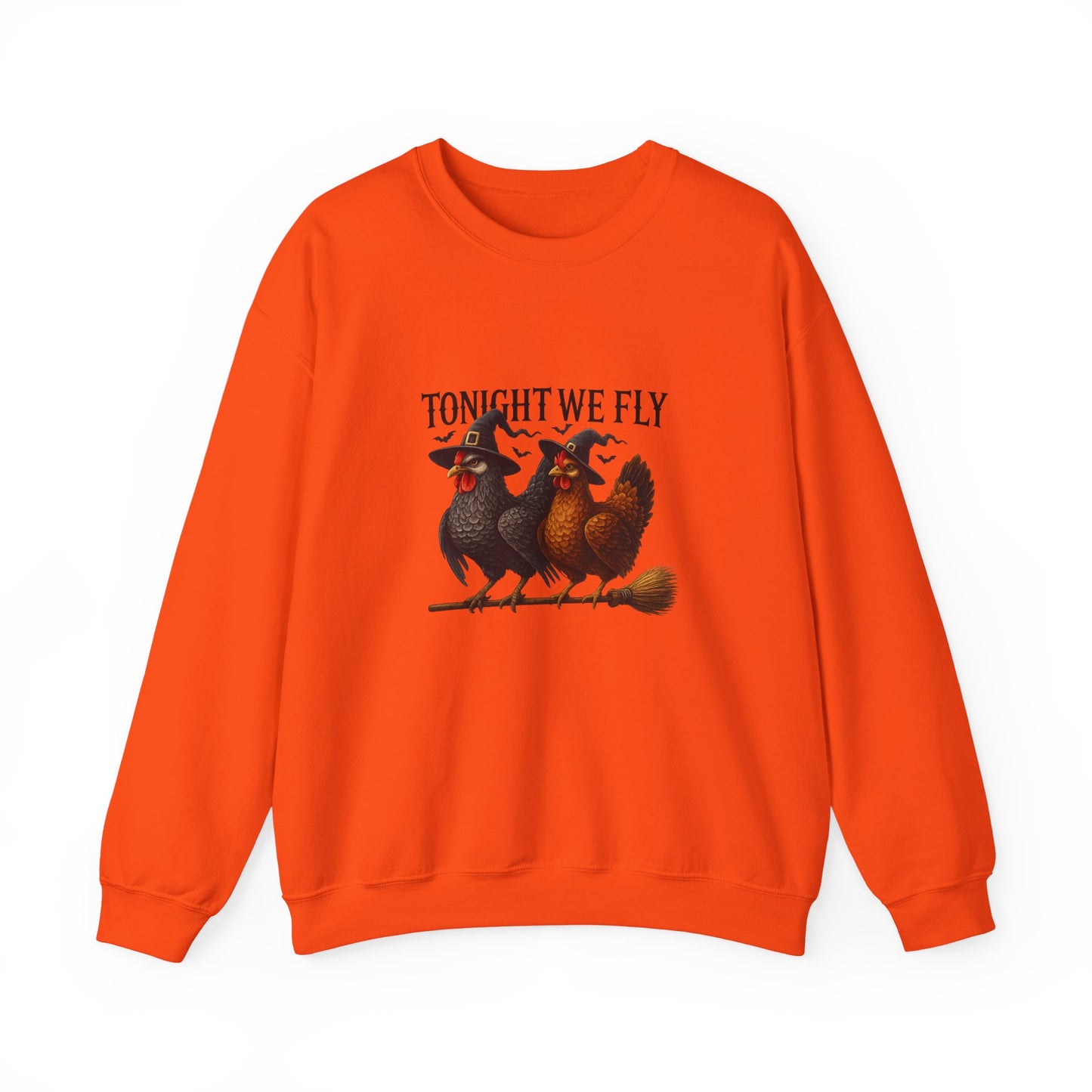 Unisex Heavy Blend™ Tonight We Fly Chicken Sweatshirt – Funny Witchy Halloween Crewneck | mw1022