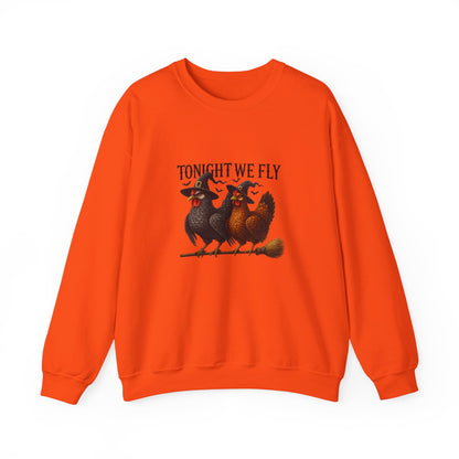 Unisex Heavy Blend™ Tonight We Fly Chicken Sweatshirt – Funny Witchy Halloween Crewneck | mw1022