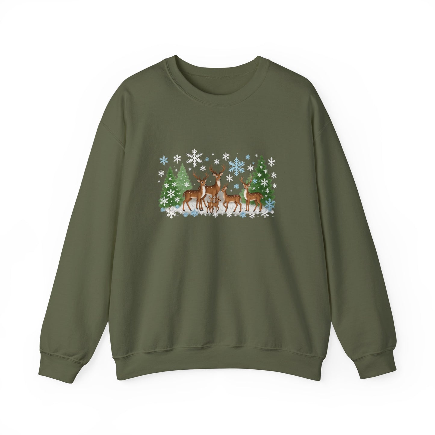 Unisex Heavy Blend™ mw2053 | Reindeer Family Christmas Sweatshirt – Festive Winter Deer Crewneck, Holiday Snowflake Pullover Sweater