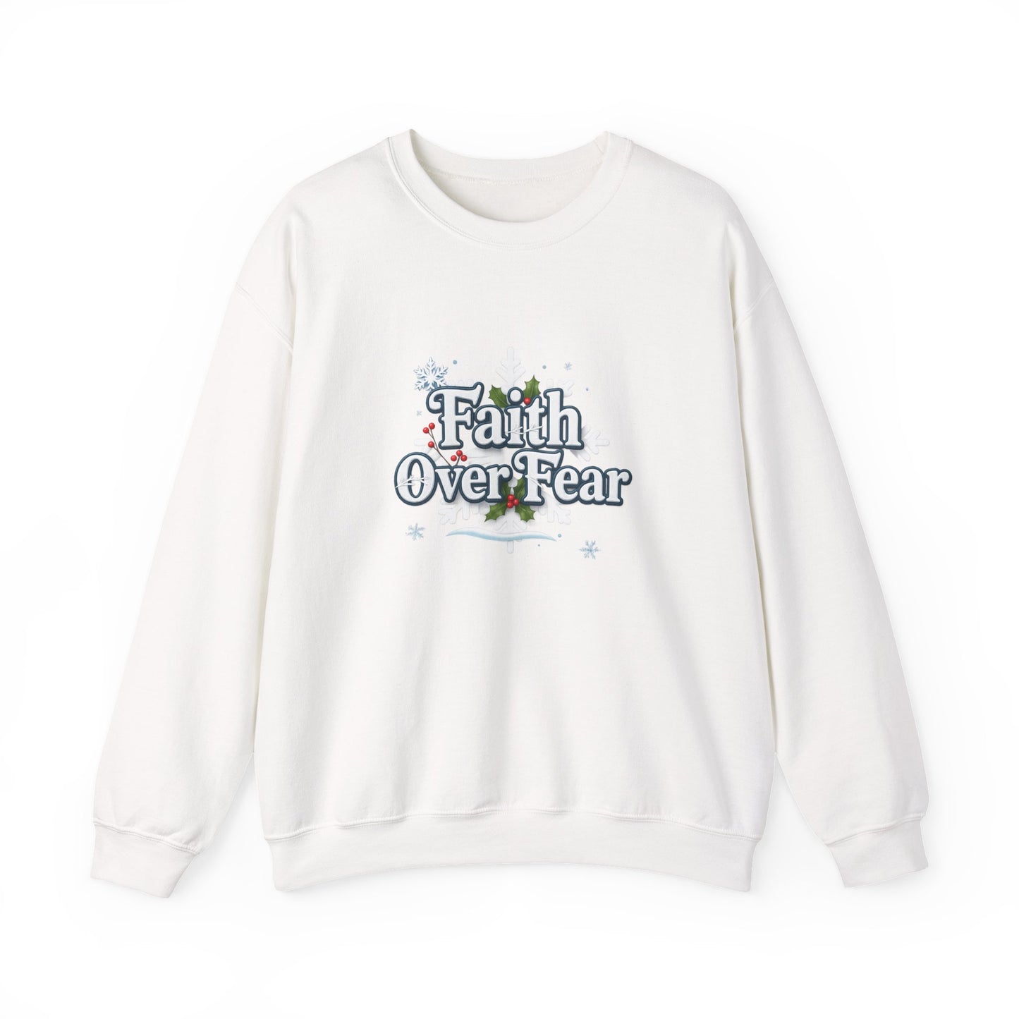 Unisex Heavy Blend™ mw2121 | Faith Over Fear Christian Christmas Sweatshirt – Inspirational Holiday Crewneck, Religious Winter Gift