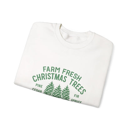 Unisex Heavy Blend™ mw2024 | Farm Fresh Christmas Trees Sweatshirt – Rustic Holiday Pine & Fir Crewneck | Vintage Unisex Winter Gift