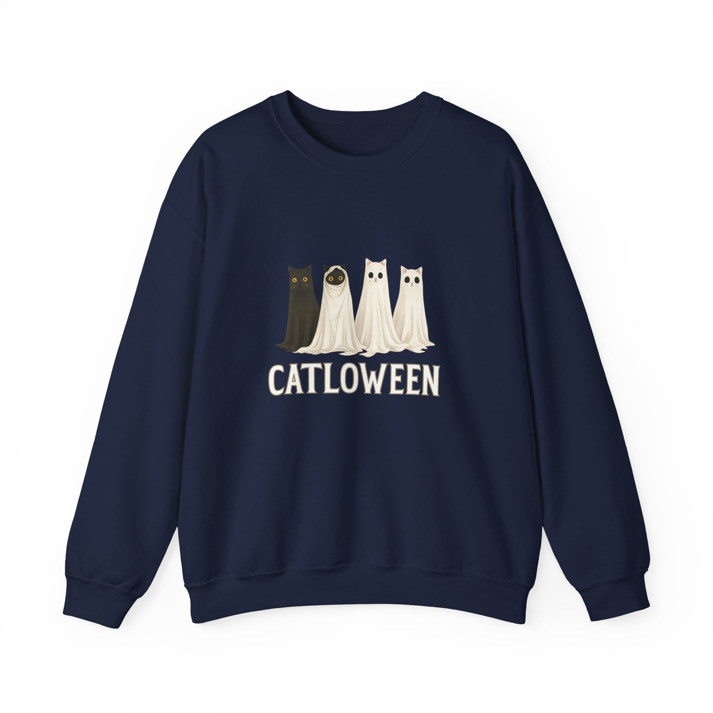 Unisex Heavy Blend™ Catloween Sweatshirt – Cute Ghost Cats Halloween Crewneck | mw1024