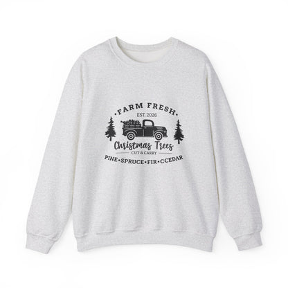 Unisex Heavy Blend™ mw2021 | I Farm Fresh Christmas Trees Sweatshirt – Vintage Red Truck Holiday Crewneck | Rustic Unisex Winter Gift