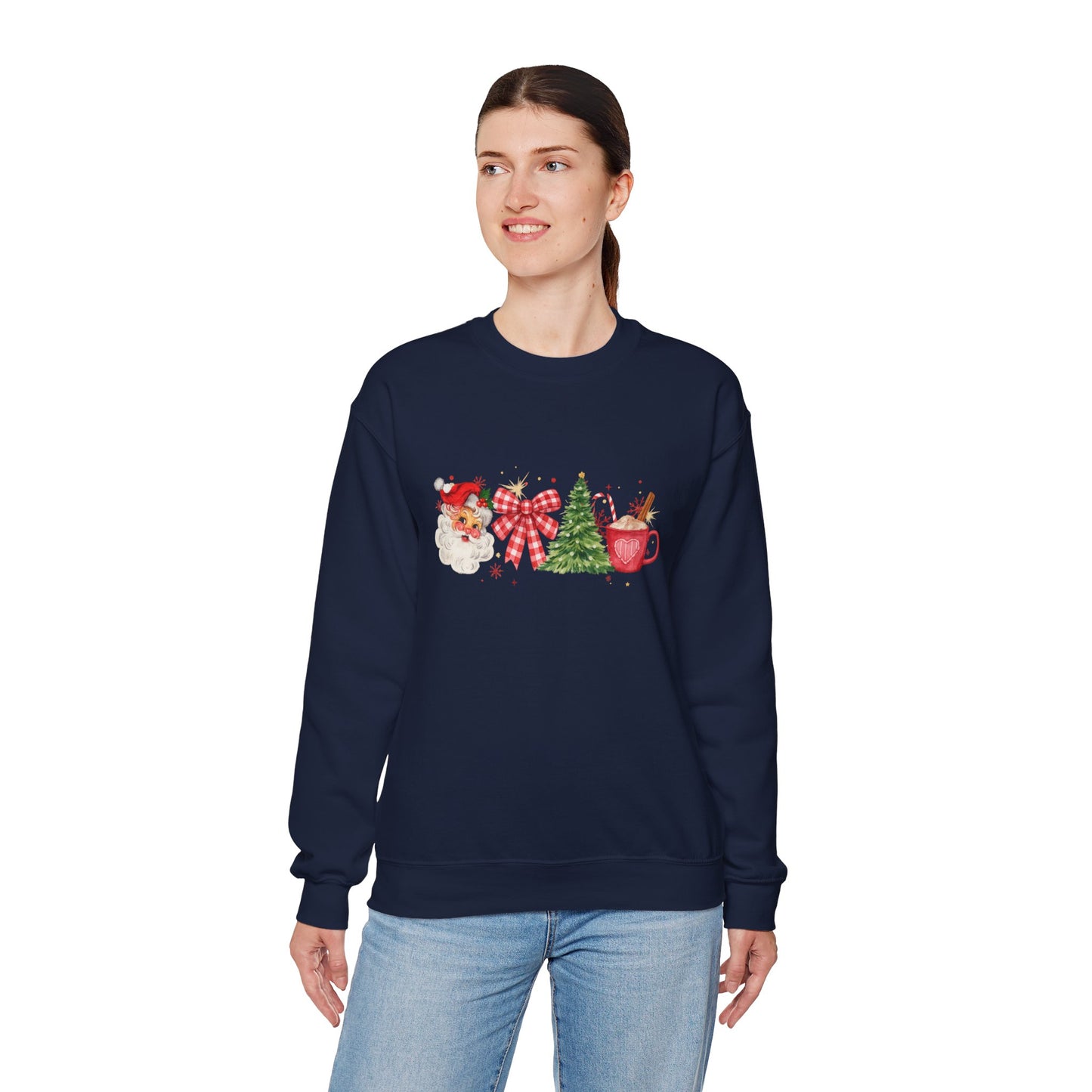 Unisex Heavy Blend™ mw2050 | Vintage Christmas Sweatshirt – Retro Santa Tree Hot Cocoa Pullover, Festive Holiday Crewneck Sweater