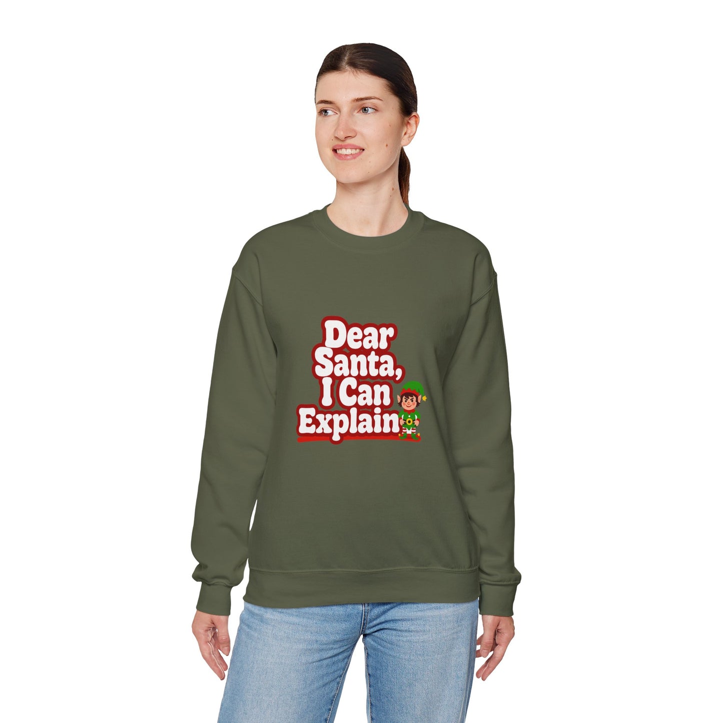 Unisex Heavy Blend™ mw2073 | Dear Santa I Can Explain Sweatshirt – Funny Christmas Elf Crewneck, Cute Holiday Pullover Sweater Gift
