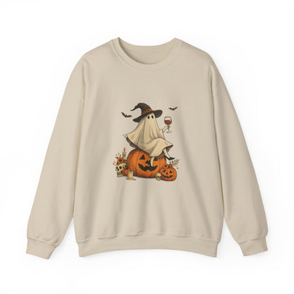 Unisex Heavy Blend™ Wine Ghost Halloween Sweatshirt – Spooky Season Pumpkin Crewneck | mw1013