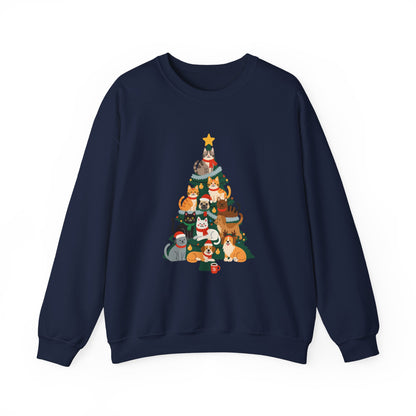 Unisex Heavy Blend™ mw2078 | Cat Christmas Tree Sweatshirt – Funny Holiday Cat Lover Crewneck, Cute Kitty Xmas Pullover Sweater