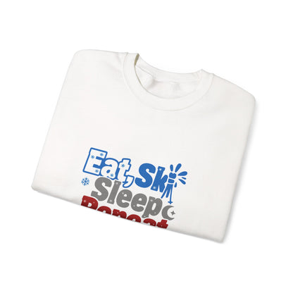Unisex Heavy Blend™ mw2117 | Eat Ski Sleep Repeat Sweatshirt – Funny Skiing Winter Crewneck, Cozy Snow Sports Gift for Ski Lovers