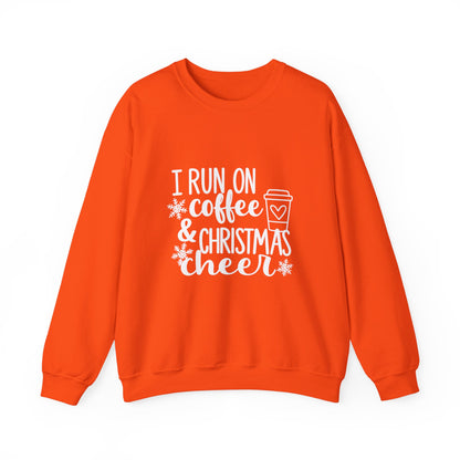 Unisex Heavy Blend™ mw2013 | I Run on Coffee & Christmas Cheer Sweatshirt – Funny Holiday Crewneck | Cozy Unisex Winter Gift