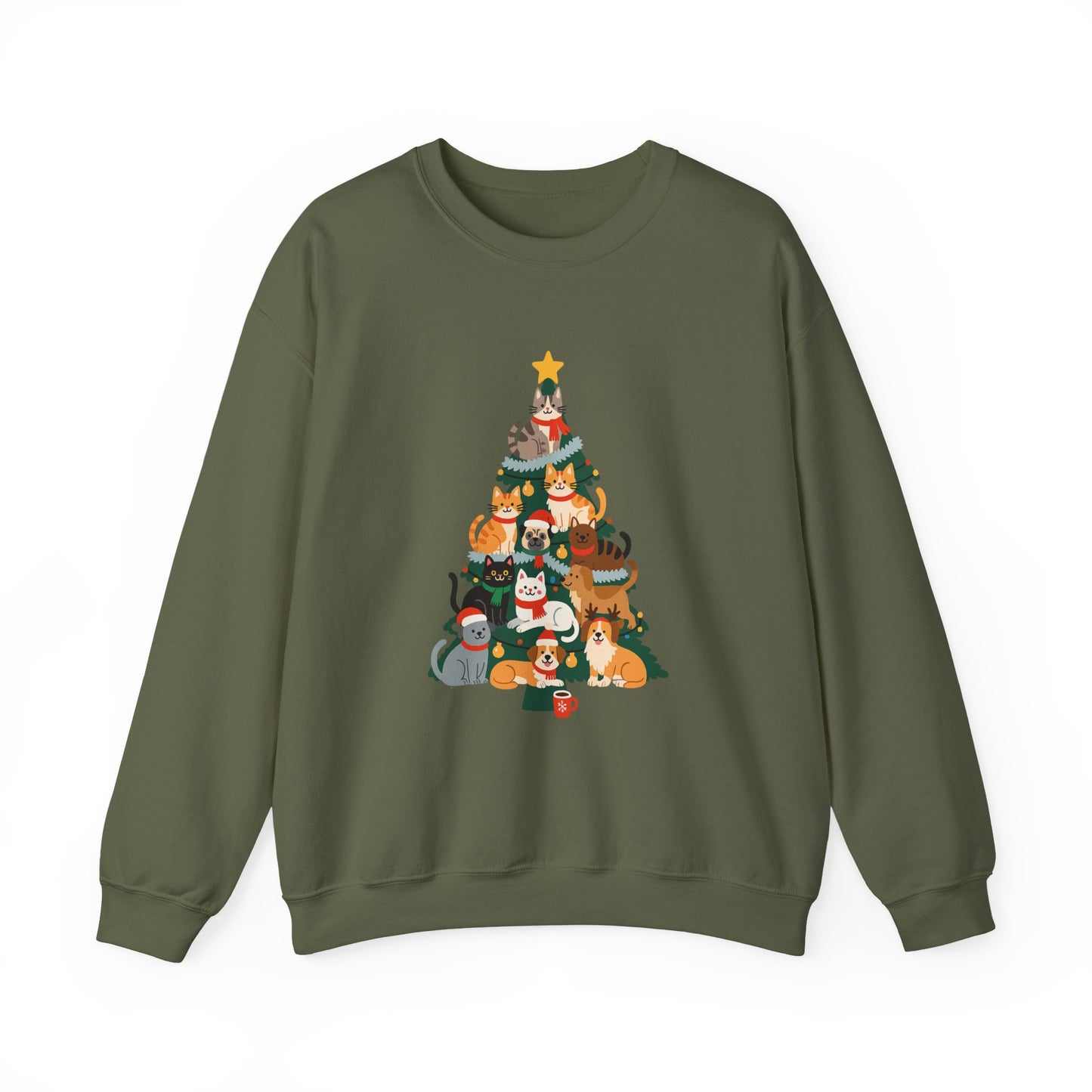 Unisex Heavy Blend™ mw2078 | Cat Christmas Tree Sweatshirt – Funny Holiday Cat Lover Crewneck, Cute Kitty Xmas Pullover Sweater