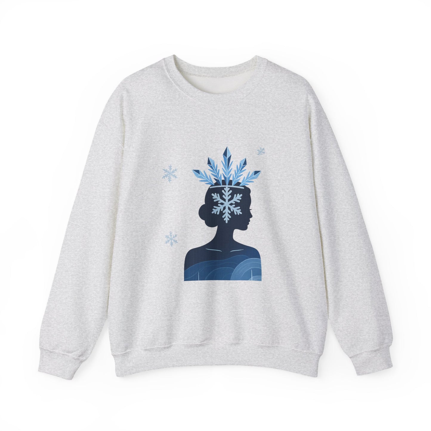 Unisex Heavy Blend™ mw2139 | Ice Queen Silhouette Sweatshirt – Elegant Snowflake Winter Crown Crewneck, Cozy Holiday Gift