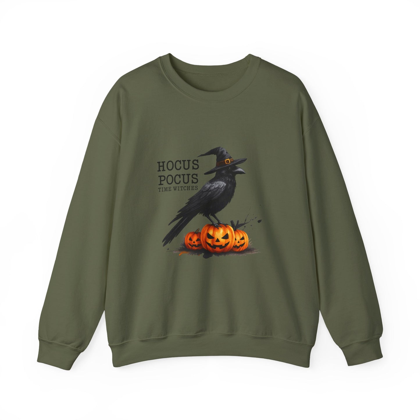 Unisex Heavy Blend™ Hocus Pocus Halloween Sweatshirt – Witchy Raven & Pumpkin Graphic | mw1008