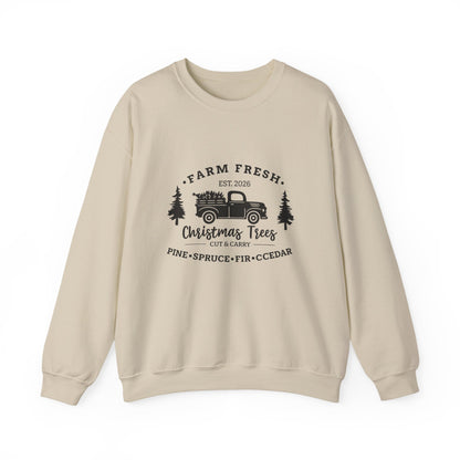 Unisex Heavy Blend™ mw2021 | I Farm Fresh Christmas Trees Sweatshirt – Vintage Red Truck Holiday Crewneck | Rustic Unisex Winter Gift