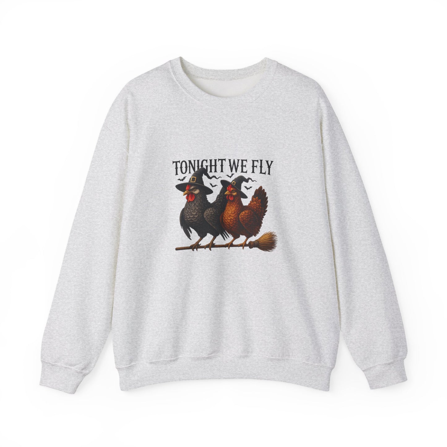 Unisex Heavy Blend™ Tonight We Fly Chicken Sweatshirt – Funny Witchy Halloween Crewneck | mw1022