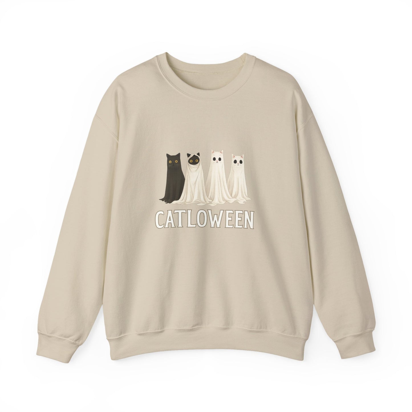Unisex Heavy Blend™ Catloween Sweatshirt – Cute Ghost Cats Halloween Crewneck | mw1024