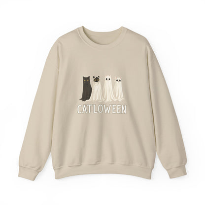 Unisex Heavy Blend™ Catloween Sweatshirt – Cute Ghost Cats Halloween Crewneck | mw1024