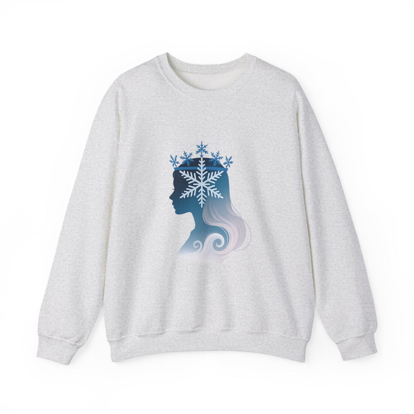 Unisex Heavy Blend™ mw2138 | Snow Queen Silhouette Sweatshirt – Elegant Winter Snowflake Crown Crewneck, Cozy Holiday Gift