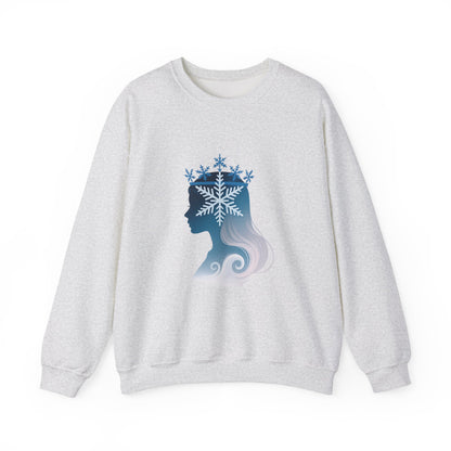Unisex Heavy Blend™ mw2138 | Snow Queen Silhouette Sweatshirt – Elegant Winter Snowflake Crown Crewneck, Cozy Holiday Gift