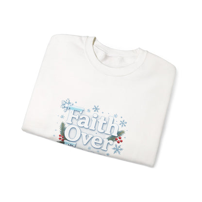Unisex Heavy Blend™ mw2122 | Faith Over Fear Christian Christmas Sweatshirt – Inspirational Holiday Crewneck, Religious Winter Gift
