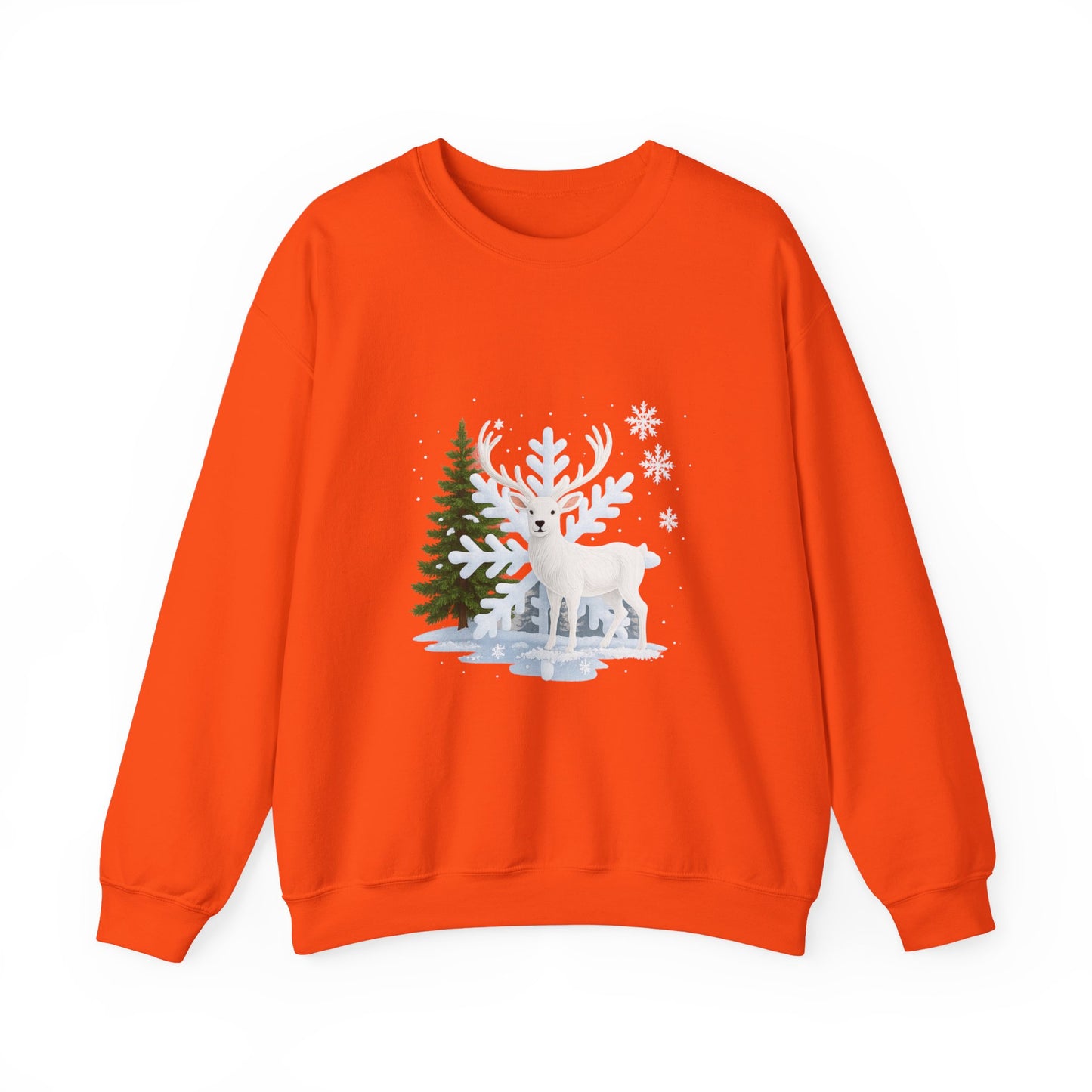 Unisex Heavy Blend™ mw2058 | White Reindeer Christmas Sweatshirt – Snowflake Winter Deer Crewneck, Festive Holiday Pullover Sweater