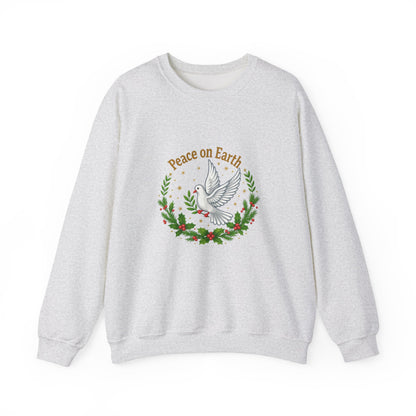 Unisex Heavy Blend™ mw2081 | Peace on Earth Dove Christmas Sweatshirt – Holiday Wreath Pullover, Festive Winter Sweater Gift