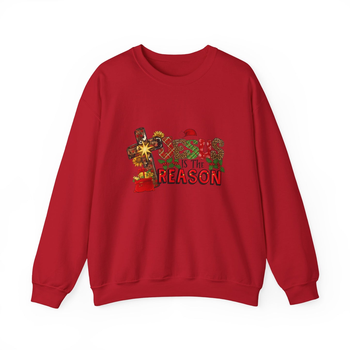 Unisex Heavy Blend™ mw2030 | Jesus Is The Reason Sweatshirt – Christian Christmas Cross Crewneck | Faith Based Unisex Holiday Gift