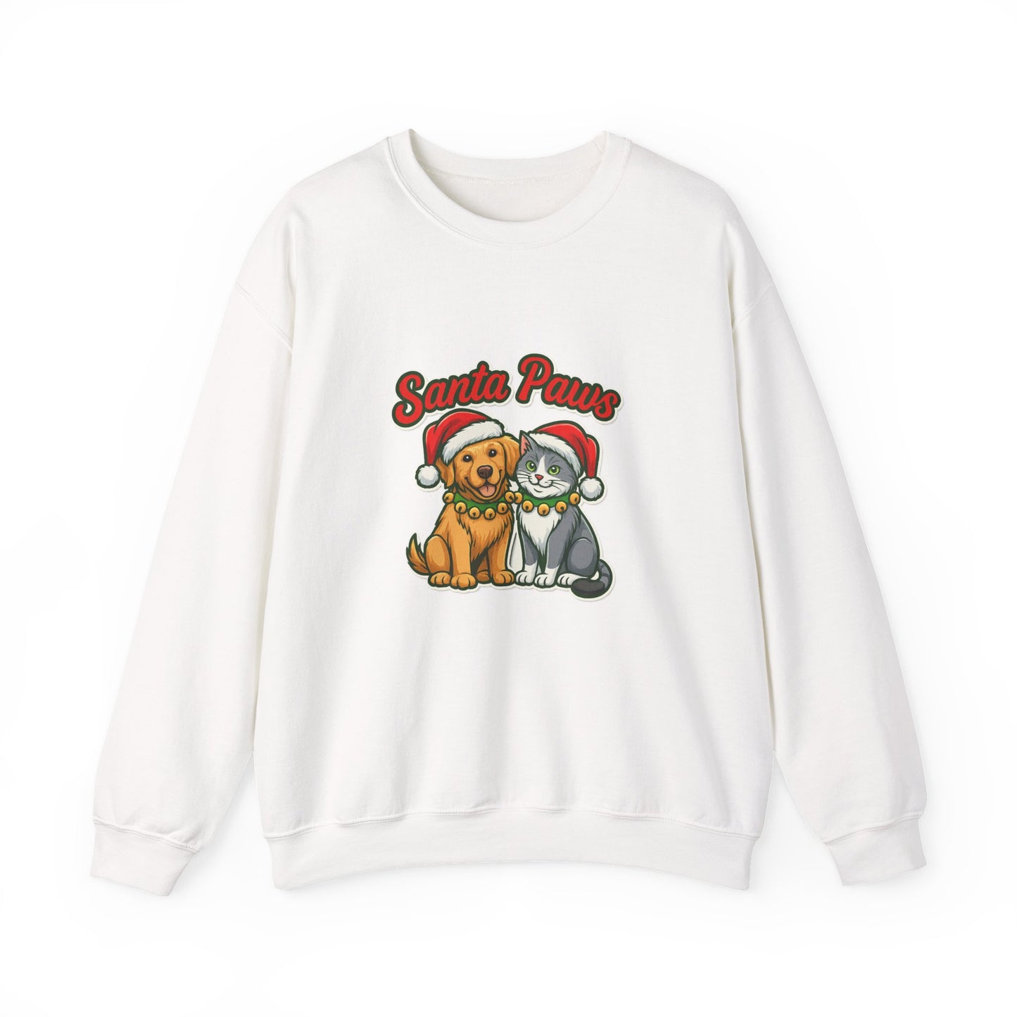 Unisex Heavy Blend™ mw2096 | Santa Paws Christmas Sweatshirt – Cute Cat & Dog Holiday Crewneck, Merry Xmas Gift for Pet Lovers