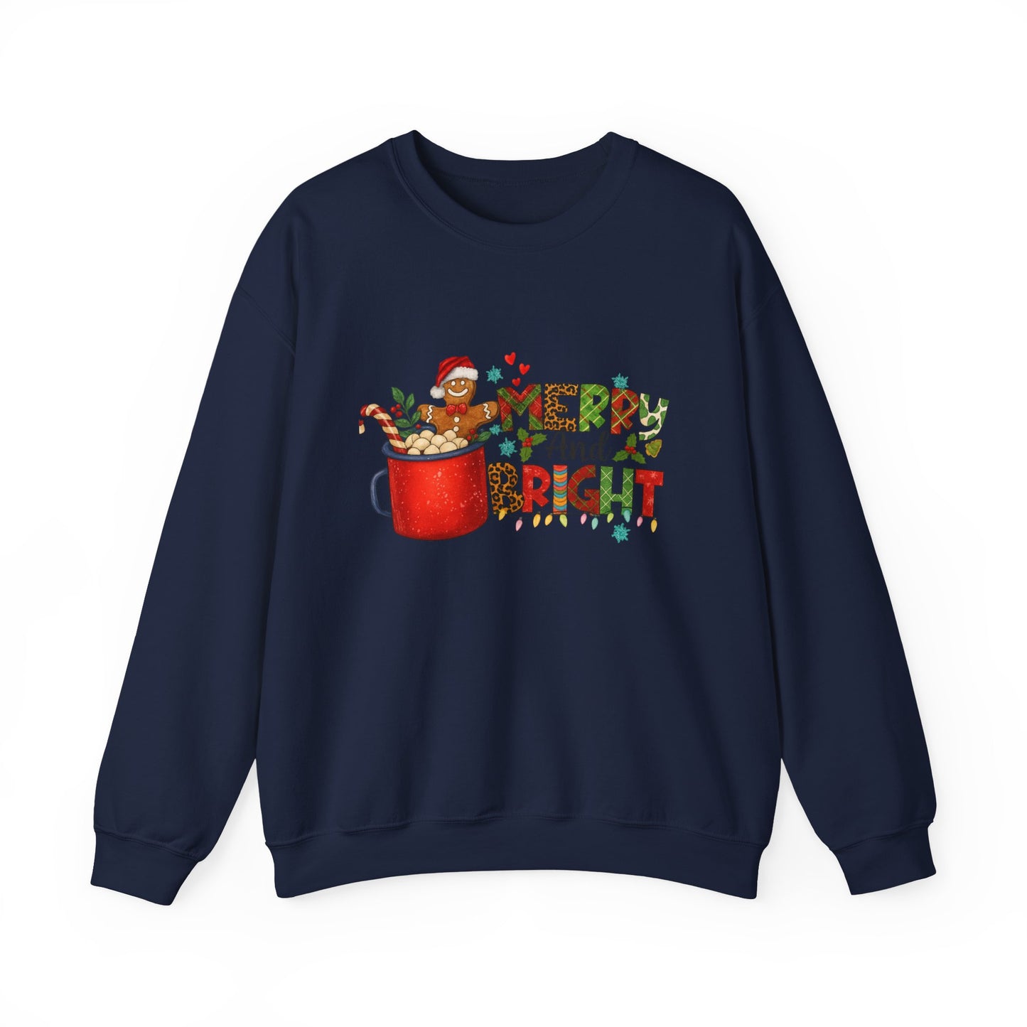 Unisex Heavy Blend™ mw2008 | Merry and Bright Christmas Sweatshirt – Gingerbread & Hot Cocoa Holiday Crewneck | Cozy Unisex Winter Gift