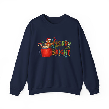 Unisex Heavy Blend™ mw2008 | Merry and Bright Christmas Sweatshirt – Gingerbread & Hot Cocoa Holiday Crewneck | Cozy Unisex Winter Gift