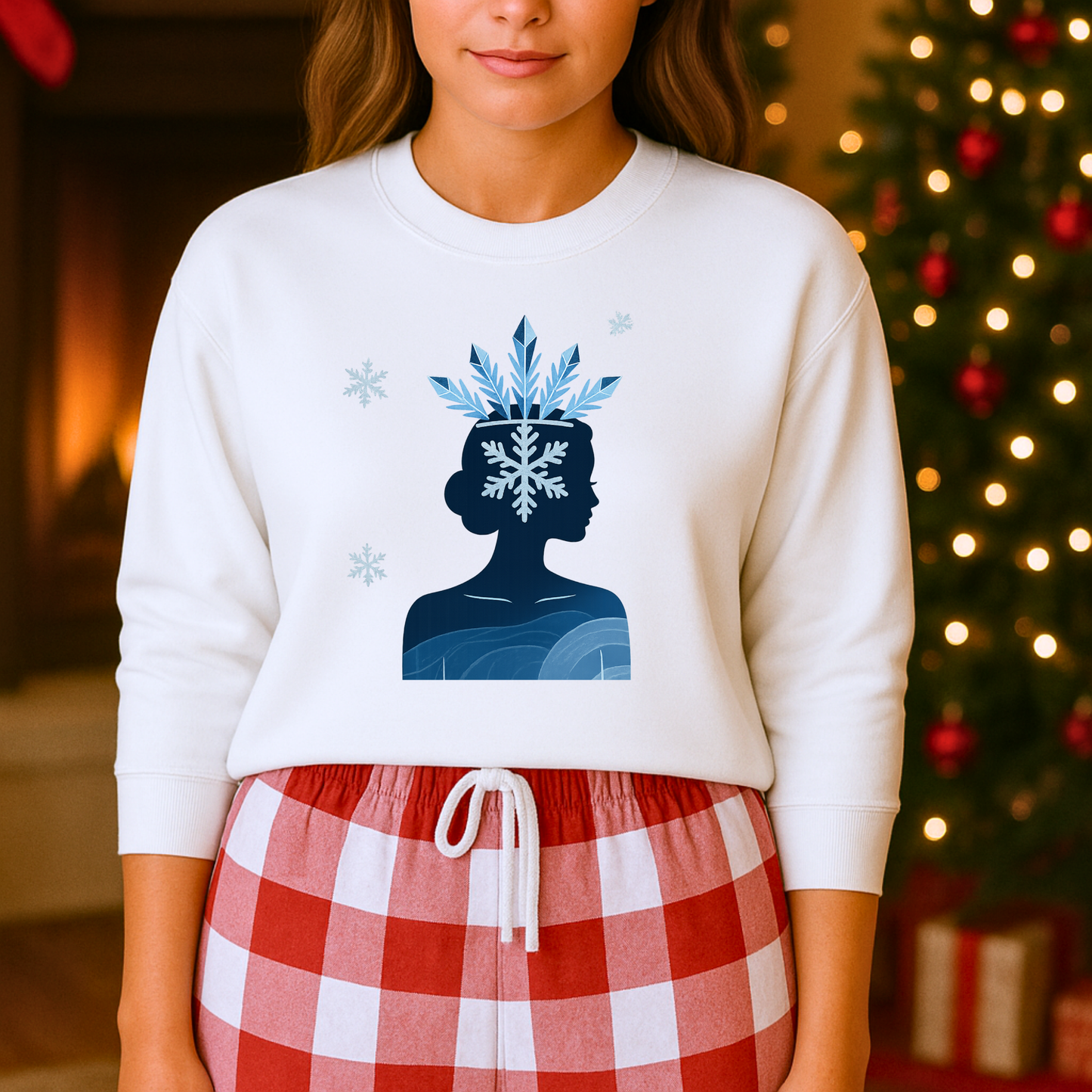 Unisex Heavy Blend™ mw2139 | Ice Queen Silhouette Sweatshirt – Elegant Snowflake Winter Crown Crewneck, Cozy Holiday Gift