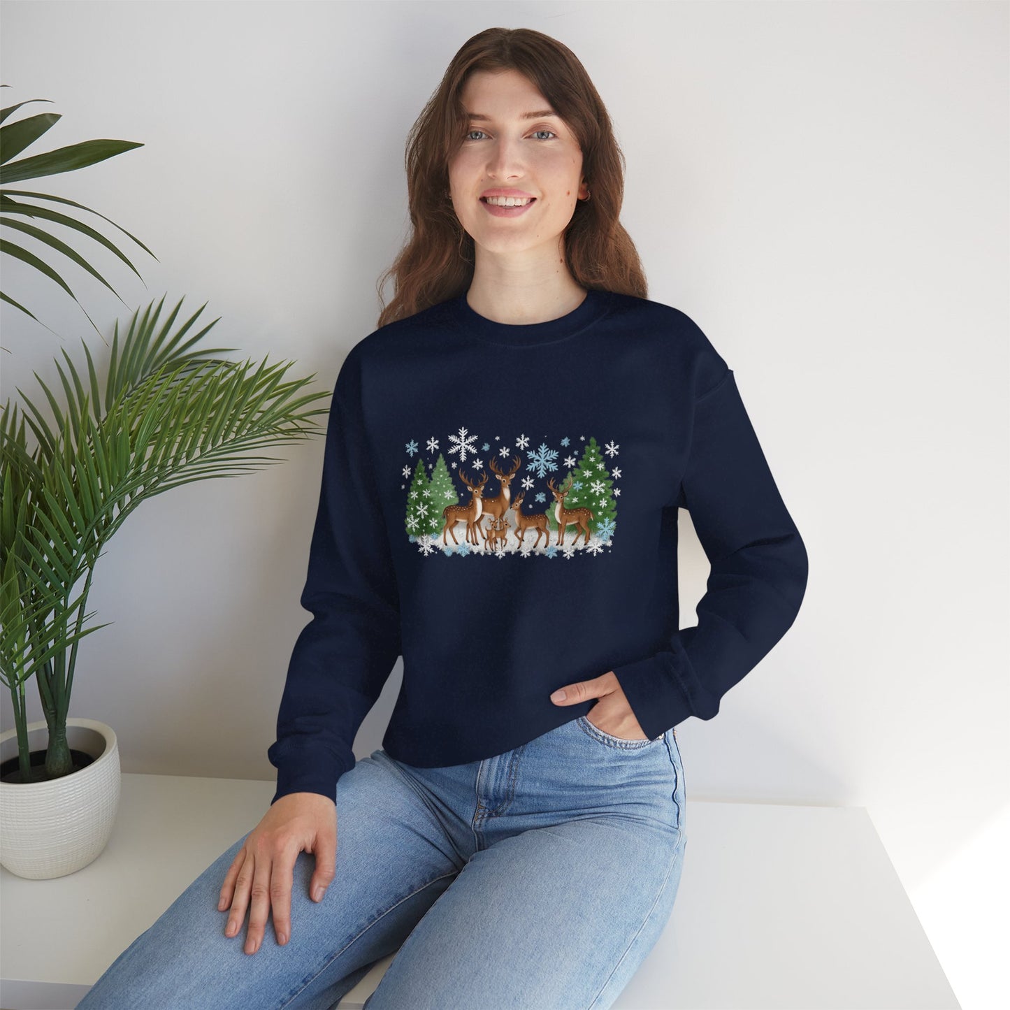 Unisex Heavy Blend™ mw2053 | Reindeer Family Christmas Sweatshirt – Festive Winter Deer Crewneck, Holiday Snowflake Pullover Sweater