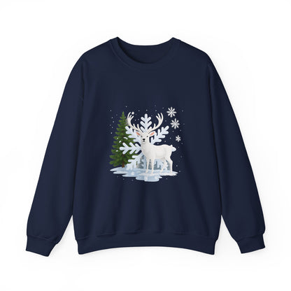 Unisex Heavy Blend™ mw2058 | White Reindeer Christmas Sweatshirt – Snowflake Winter Deer Crewneck, Festive Holiday Pullover Sweater