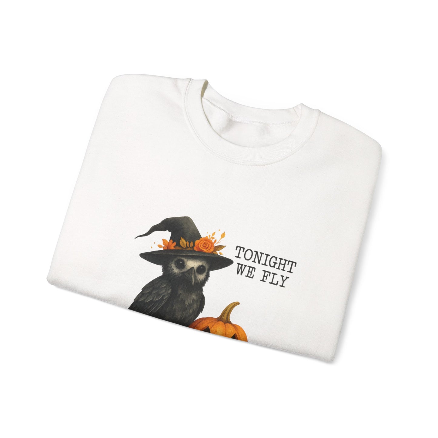 Unisex Heavy Blend™ Tonight We Fly Halloween Sweatshirt – Witchy Raven & Pumpkin Design | mw1007