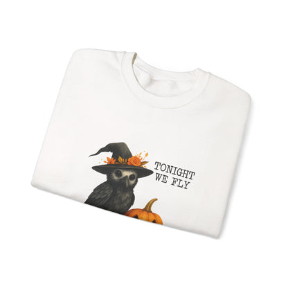 Unisex Heavy Blend™ Tonight We Fly Halloween Sweatshirt – Witchy Raven & Pumpkin Design | mw1007