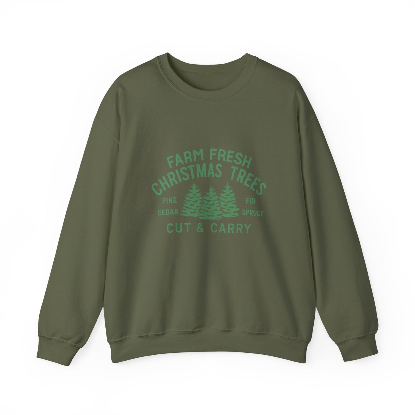 Unisex Heavy Blend™ mw2024 | Farm Fresh Christmas Trees Sweatshirt – Rustic Holiday Pine & Fir Crewneck | Vintage Unisex Winter Gift