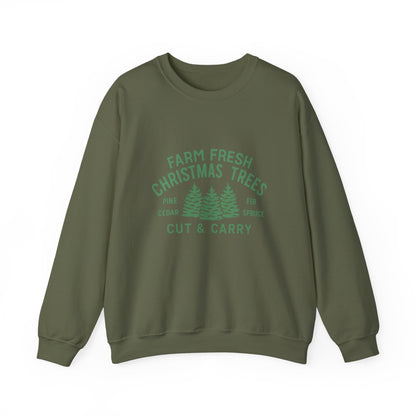 Unisex Heavy Blend™ mw2024 | Farm Fresh Christmas Trees Sweatshirt – Rustic Holiday Pine & Fir Crewneck | Vintage Unisex Winter Gift
