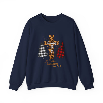 Unisex Heavy Blend™ mw2028 | Jesus Is the Reason Sweatshirt – Christian Christmas Cross Crewneck | Faith Based Unisex Holiday Gift