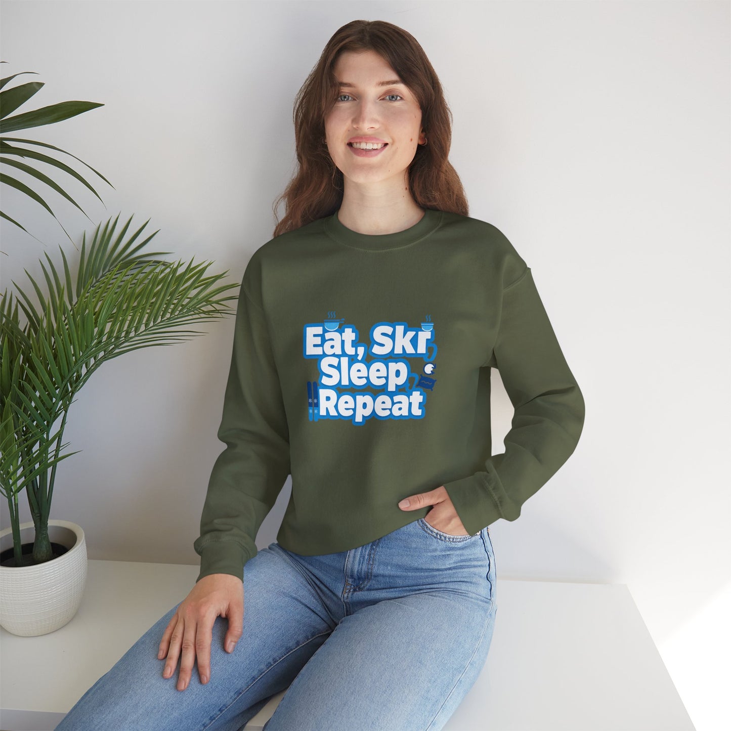 Unisex Heavy Blend™ mw2115 | Eat Ski Sleep Repeat Sweatshirt – Funny Skiing Winter Crewneck, Cozy Snow Sports Gift for Ski Lovers