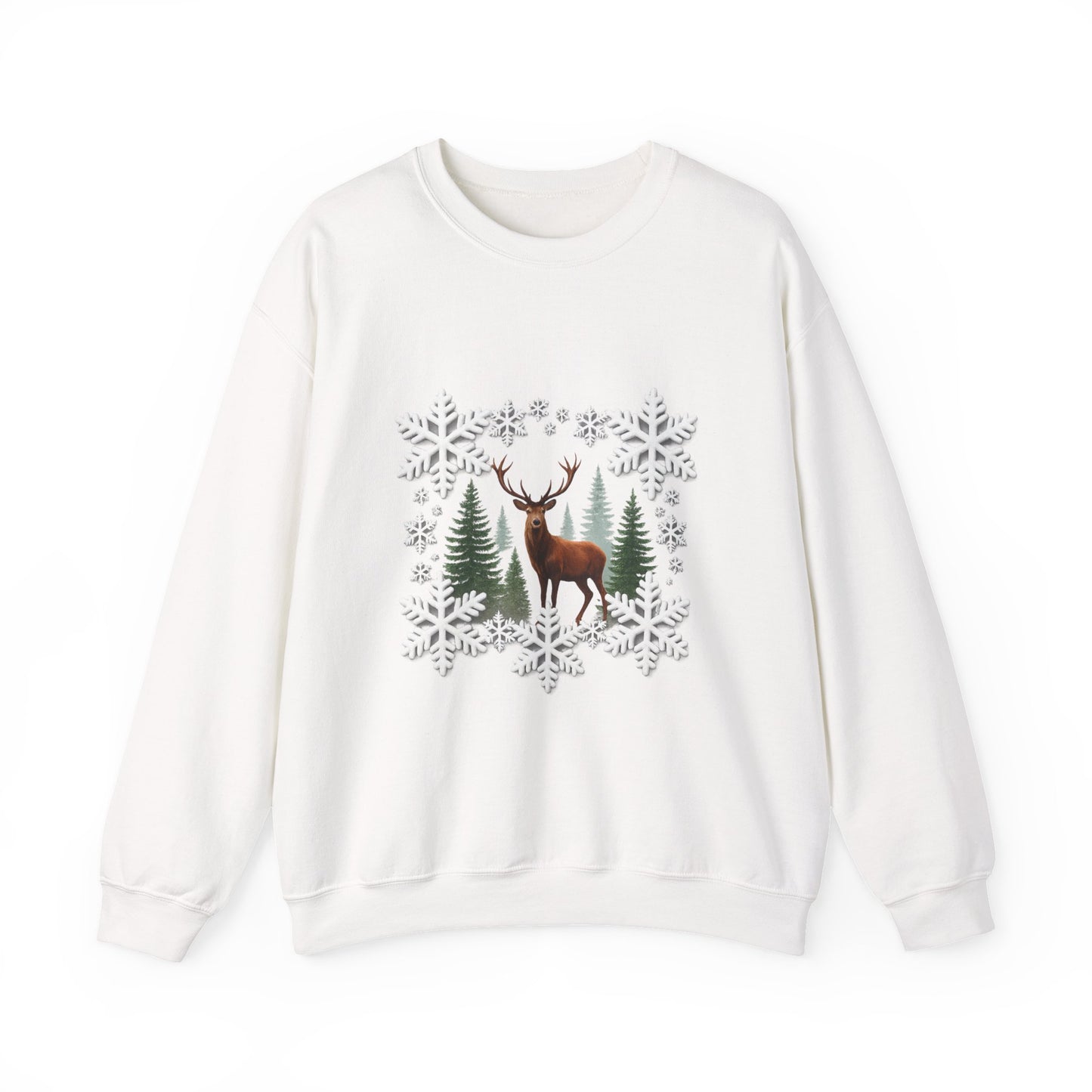 Unisex Heavy Blend™ mw2054 | Snowflake Reindeer Christmas Sweatshirt – Festive Winter Deer Crewneck, Holiday Pullover Sweater