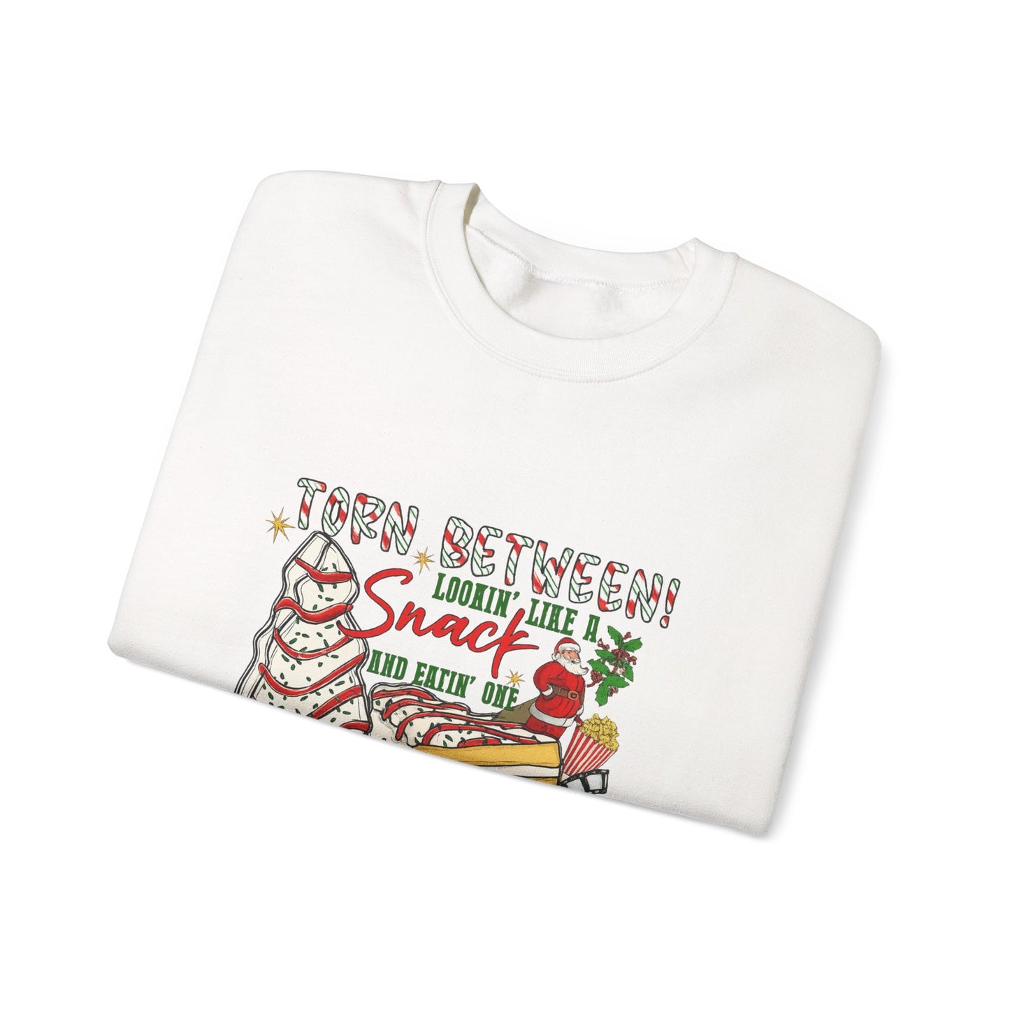 Unisex Heavy Blend™ mw2027 | Torn Between Looking Like a Snack Christmas Sweatshirt – Funny Holiday Crewneck | Cute Unisex Winter Gift