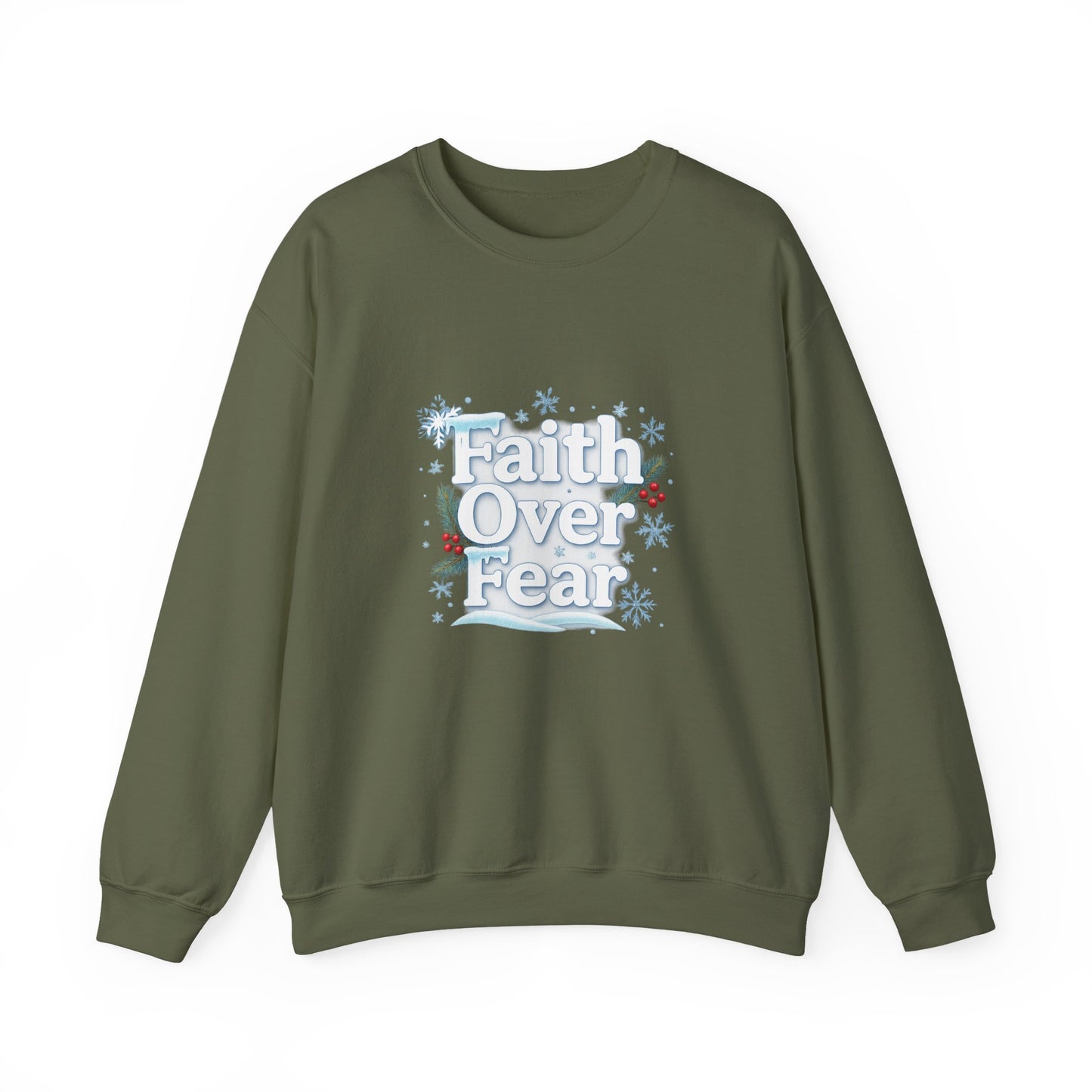 Unisex Heavy Blend™ mw2122 | Faith Over Fear Christian Christmas Sweatshirt – Inspirational Holiday Crewneck, Religious Winter Gift