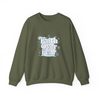 Unisex Heavy Blend™ mw2122 | Faith Over Fear Christian Christmas Sweatshirt – Inspirational Holiday Crewneck, Religious Winter Gift