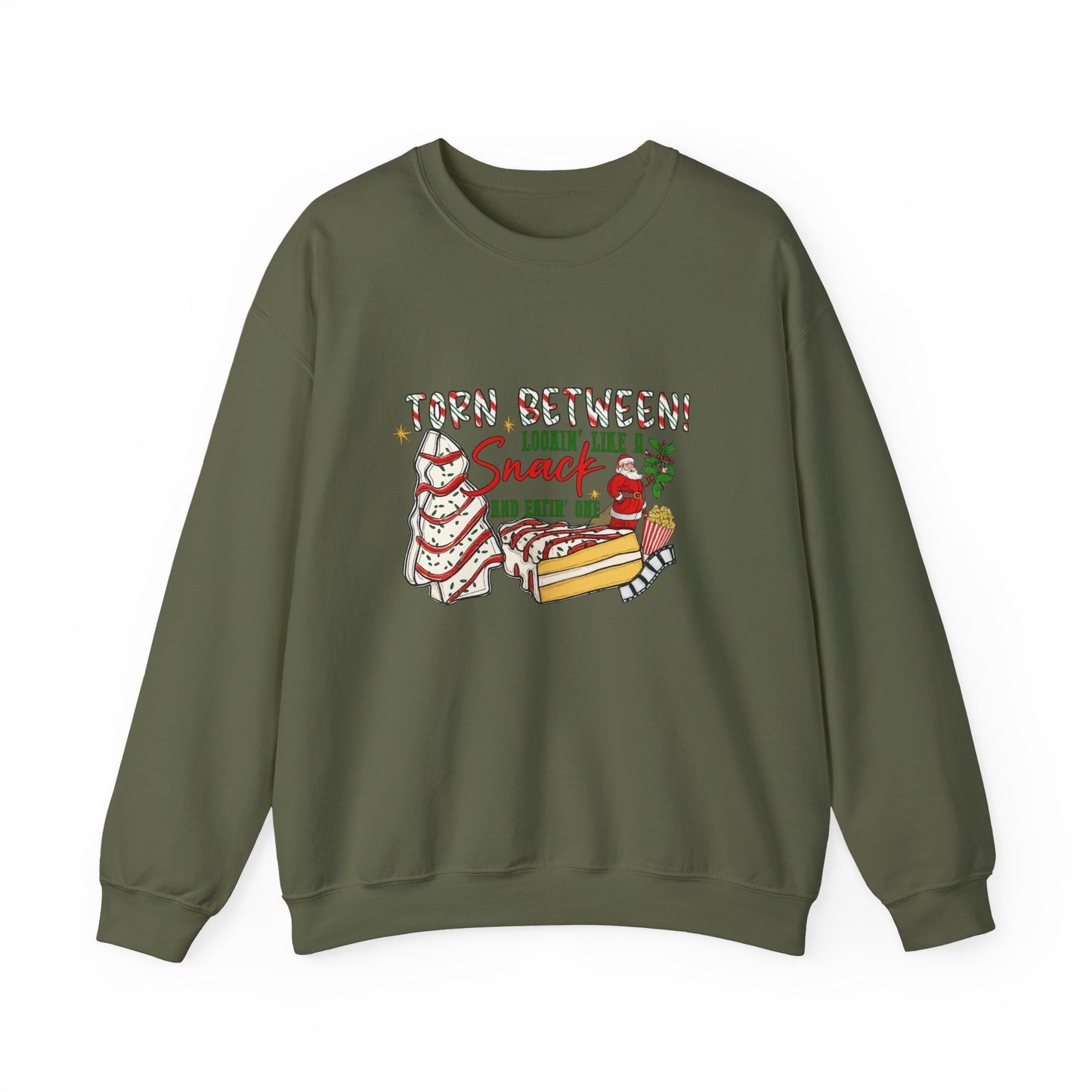 Unisex Heavy Blend™ mw2027 | Torn Between Looking Like a Snack Christmas Sweatshirt – Funny Holiday Crewneck | Cute Unisex Winter Gift