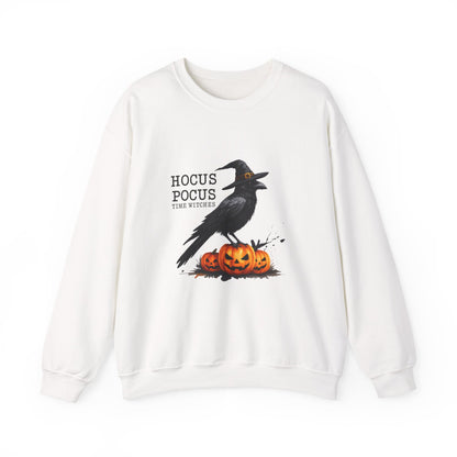 Unisex Heavy Blend™ Hocus Pocus Halloween Sweatshirt – Witchy Raven & Pumpkin Graphic | mw1008